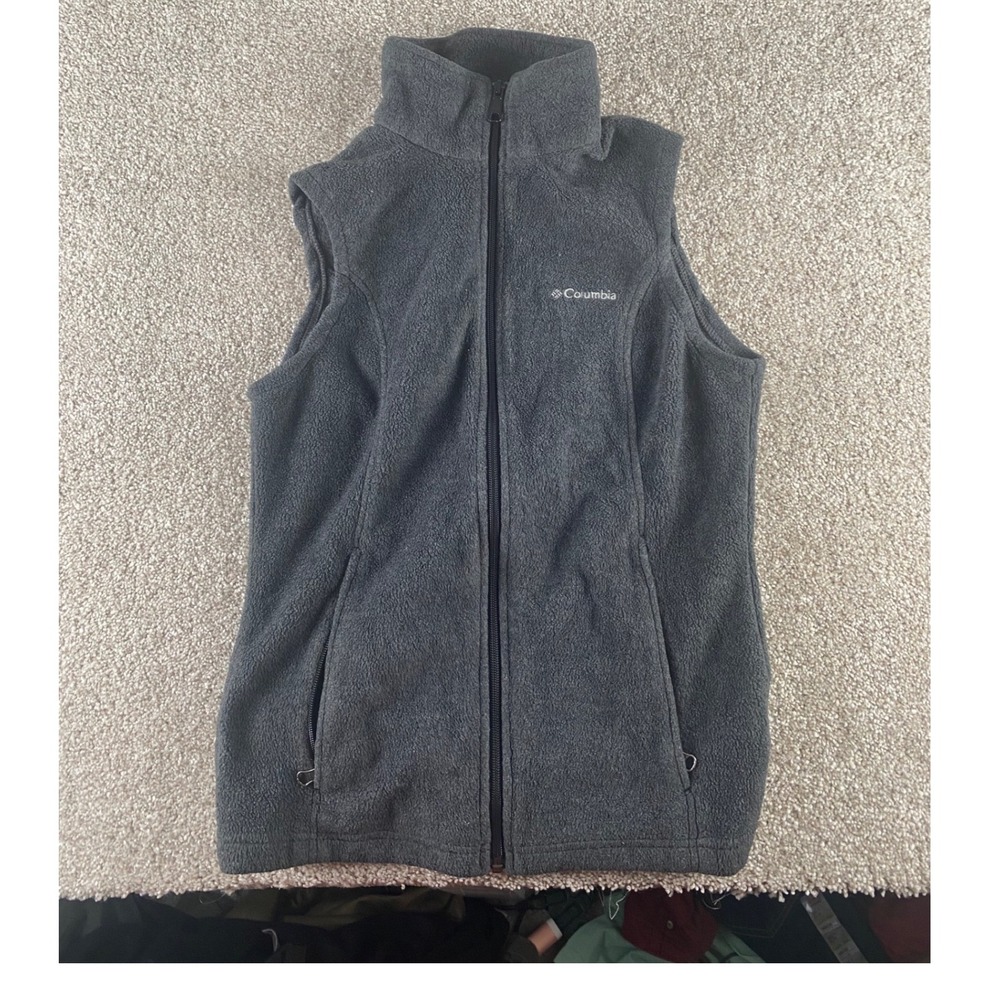 Columbia Women Small Benton Springs Fleece Vest Gray Full Zip Sleeveless Jacket